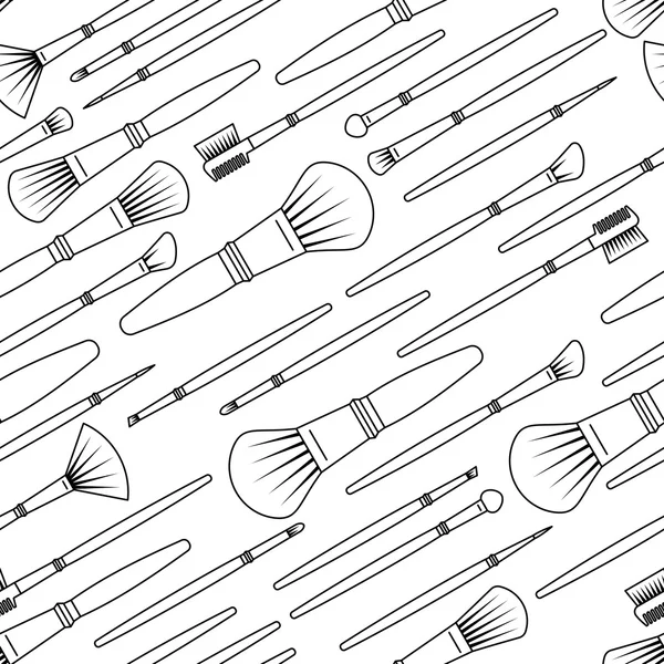 Vector seamless pattern with makeup brushes kit. Stock Vector