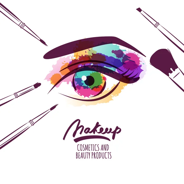 Vector watercolor hand drawn illustration of colorful womens eye Stock Vector