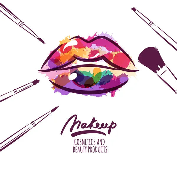 Vector watercolor hand drawn illustration of colorful womens lip Vector Graphics