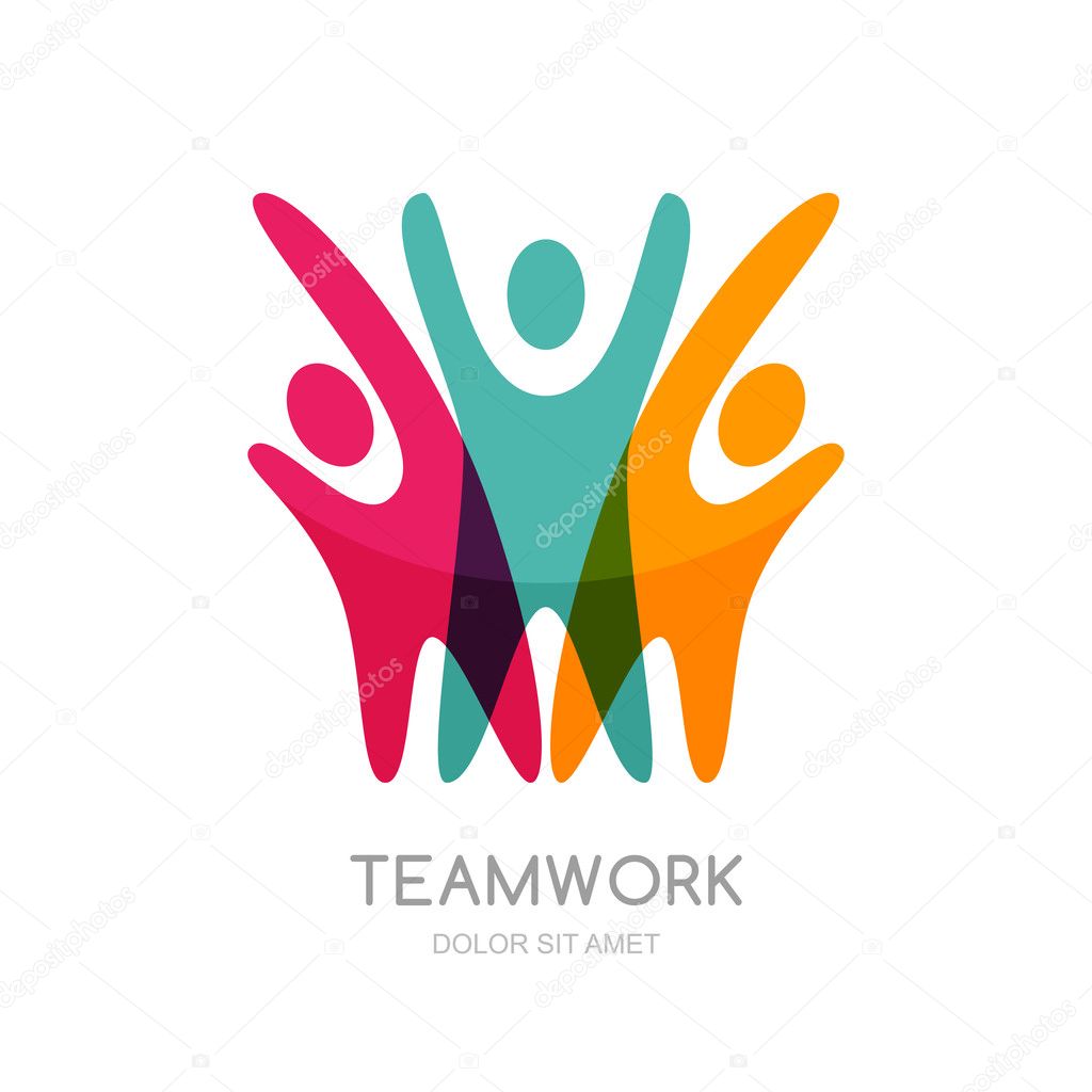 Abstract illustration of multicolor people silhouette. Vector logo design template. Concept for social network, partnership, teamwork, creativity, friendship, business cooperation, sport team