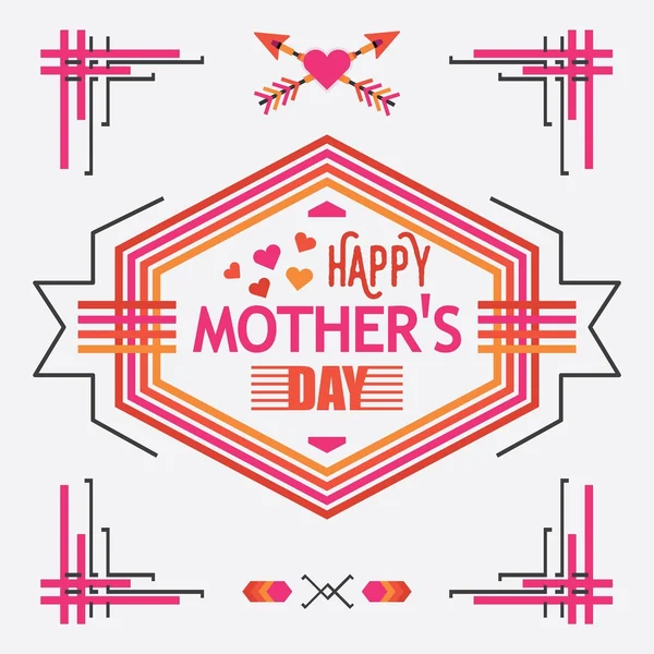 Pink and orange line Happy Mother's Day hexagon emblem greeting card — Stock Vector