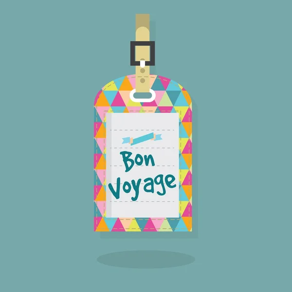 Abstrakt Bon Voyage meddelande på bagage och travel bag tag med färgglada triangel mönster — Stock vektor