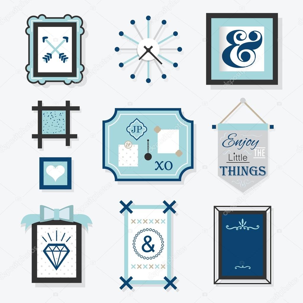 Modern blue wall decoration objects and accessories set for design