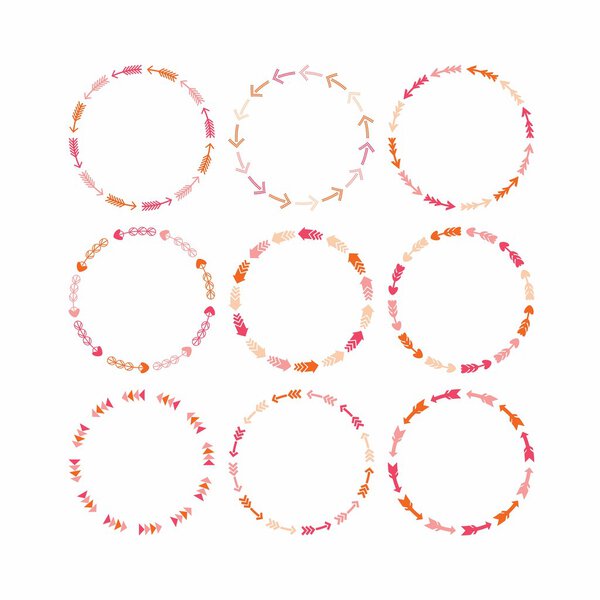 Pink and orange circle border arrows patterns design elements for frameworks, badges, emblems, tags, and banners - Set 2