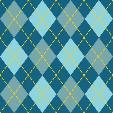 Trendy mavi argyle seamless modeli - deniz mavisi, mavi ve turuncu Modern tasarım
