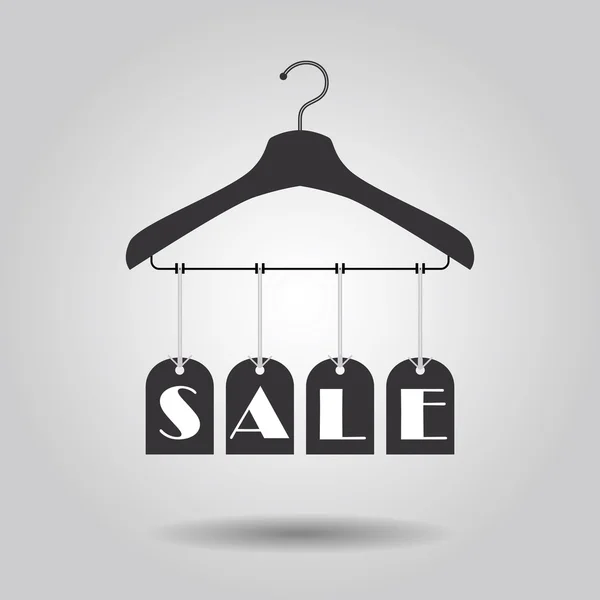 Icono de pancartas de señalización SALE colgante en percha de ropa con fondo de gradiente gris — Vector de stock