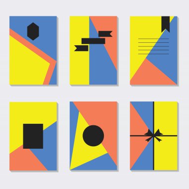 Şirin çeşitli sarı, mavi ve boş siyah etiketlerle trendy kartları şablonları ayarlamak mercan yay ve tasarım öğeleri şerit