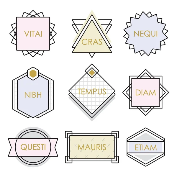 Ligne géométrique mignonne emblèmes vintage et étiquettes sur fond blanc — Image vectorielle