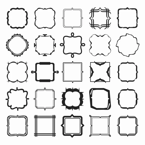 Ensemble d'emblèmes, de cadres, de bordures et d'éléments de conception de boutons noirs différents sur fond blanc — Image vectorielle