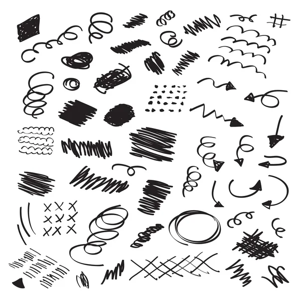 Black ink random hand drawn scribbles set on white background — Stock Vector