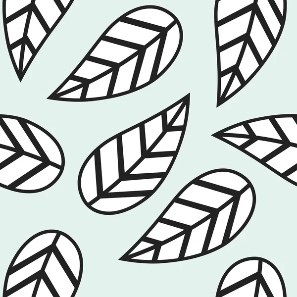 Simples abstrato preto e branco folhas padrão no fundo azul — Vetor de Stock