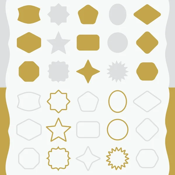 Mat goud en zilver silhouet en overzicht van basisvormen emblemen pictogrammen instellen — Stockvector