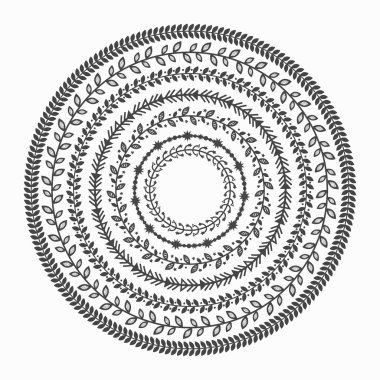 Siyah siluet iç daireler beyaz arka plan üzerinde kenarlık desenleri Amblemler bırakır