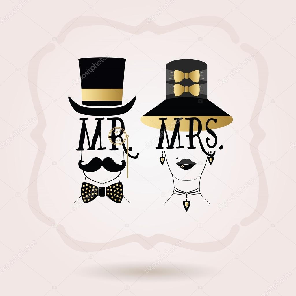 Black and golden abstract elegant Mr. Male & Mrs. Female icons on pink gradient background