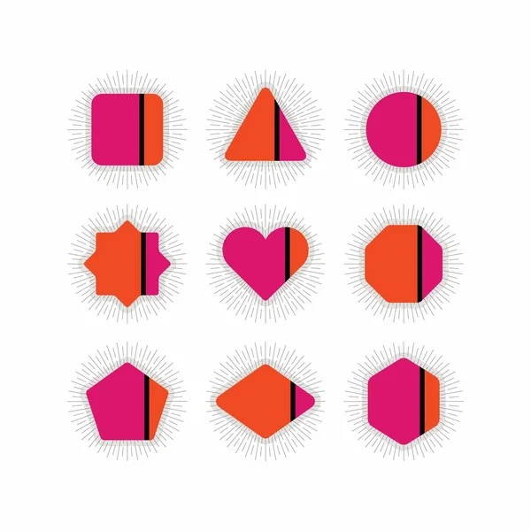 Abstract retro vivid pink and orange geometrical stripe icons set with sunbeam on white background — Stock Vector