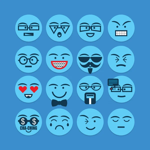 Niedliche blaue Emoticons Set - konzeptionelle und emotionale runde Gesichter Symbole für Designs — Stockvektor