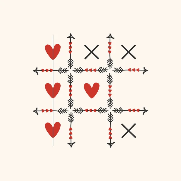 Negro Rojo Tic Tac Toe Juego Con Flechas Corazón Cruz — Archivo Imágenes Vectoriales