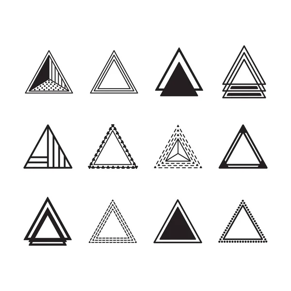 Black Silhouette Line Equilateral Triangles Motifs Icons Set White Background — Stock Vector