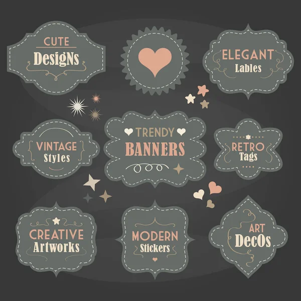 Cute Pastel Teal Color Vintage Modern Different Shapes Banners Message — Stock Vector