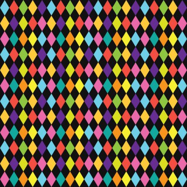 Siyah arkaplan tasarım elementinde renkli sirk tarzı elmas deseni