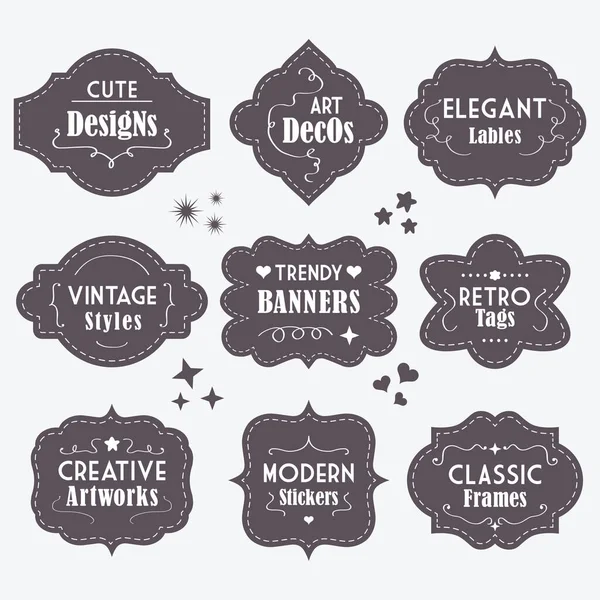 Cute Black Vintage Modern Different Shapes Banners Message Boards Dashed — Stock Vector