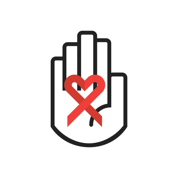 Unterstützung Welt Aids Tag Isolierte Schwarze Linie Hand Symbol Hält — Stockvektor