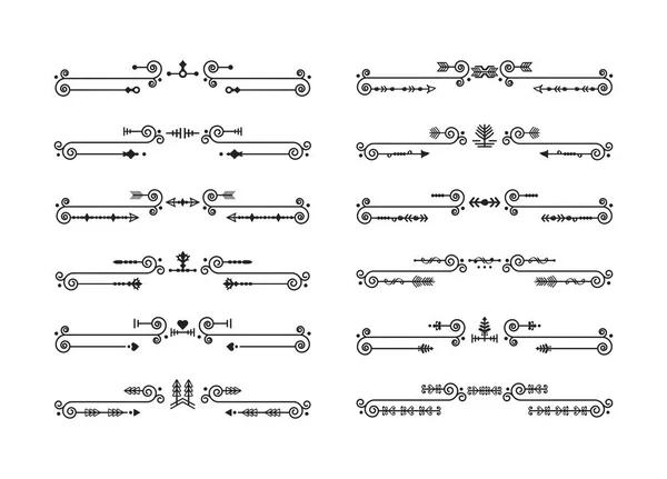 Siyah Çeşitli Modern Sanat Deco Çizgi Ayırıcı Tasarım Elementleri Beyaz — Stok Vektör