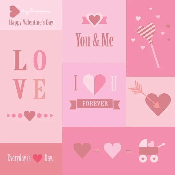 Valentine's day and wedding icons set of mini cards — Stock Vector