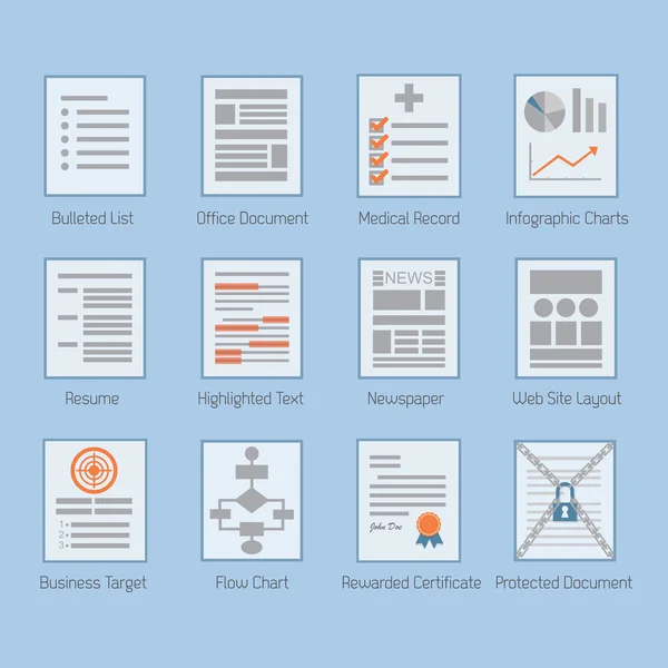 Konzeptionelle Web-und Papier-Dokument-Layouts Symbole gesetzt — Stockvektor