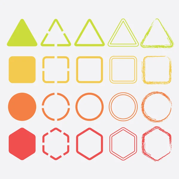 Iconos de forma colorida establecidos en diferentes colores y diseños — Vector de stock