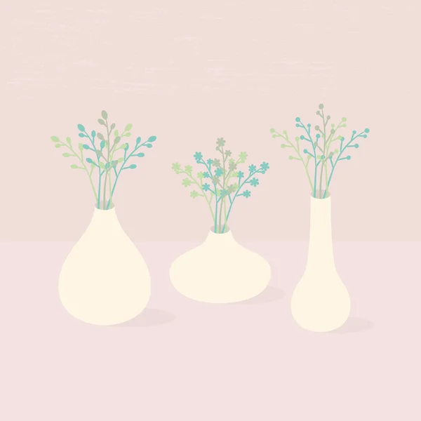 Uppsättning av tre vaser med blommor i olika former — Stock vektor