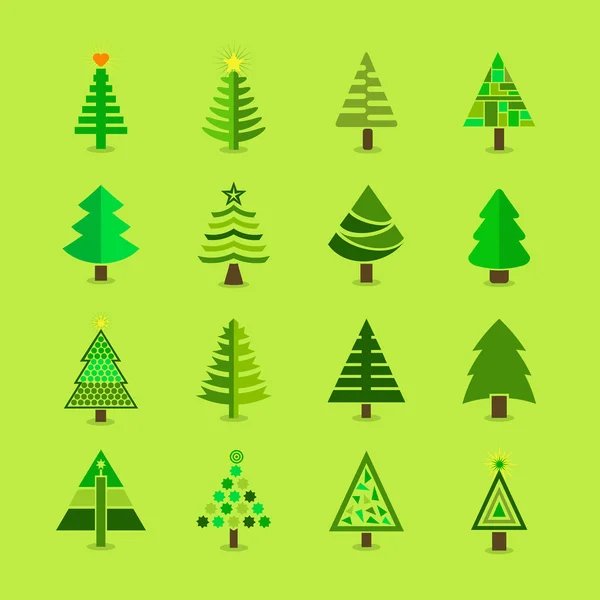 Abstract green Christmas tree icons set — Stock Vector