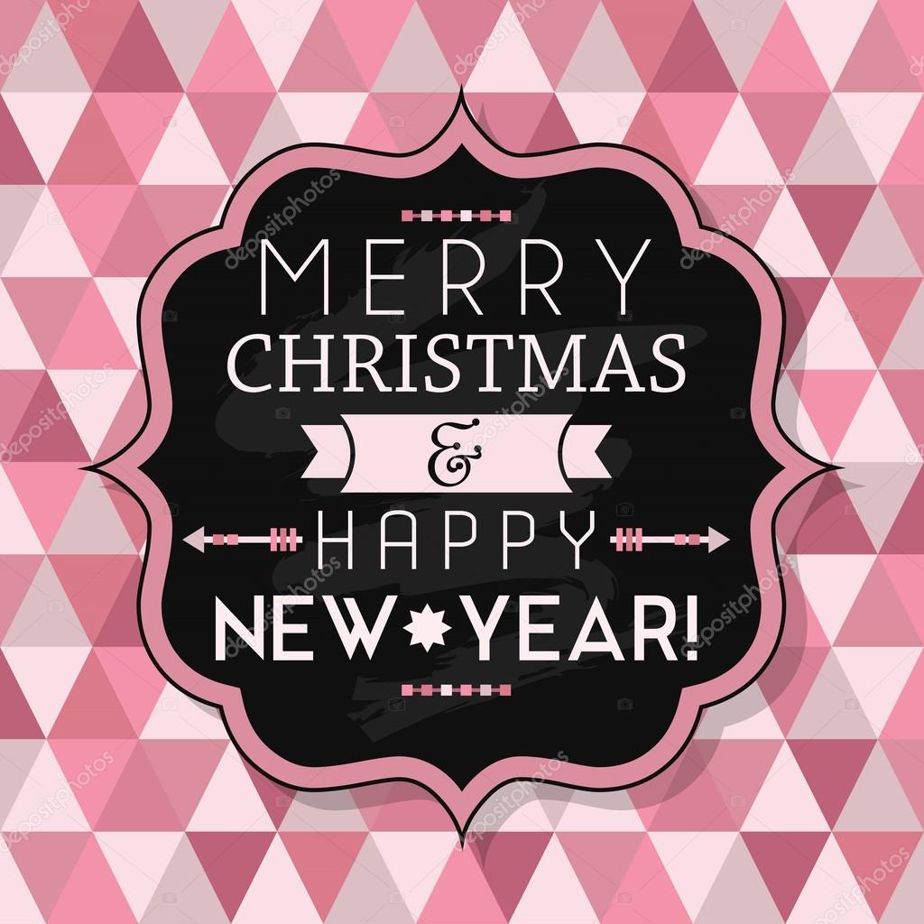 Merry Christmas & Happy New Year Flat vintage chalk badge on pink triangle seamless pattern background — Wektor od Pelikanz