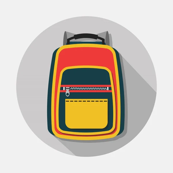 Icono de mochila única con sombra larga sobre fondo gris — Vector de stock