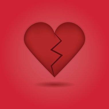 Alt gölge kırmızı degrade arka plan üzerinde kırmızı soyut kırık kalp simgesi