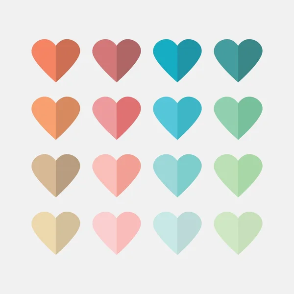 Iconos coloridos corazones planos establecidos sobre fondo blanco hueso — Archivo Imágenes Vectoriales