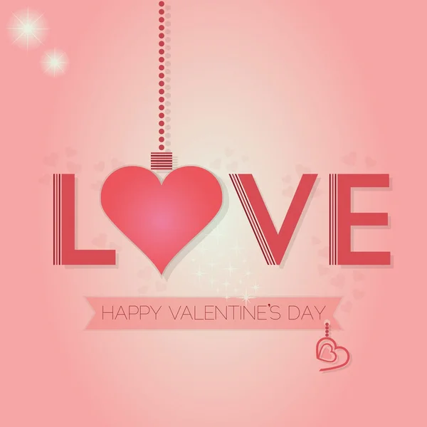 Happy Valentine's Day - woord Love met hangende hart sieraad op roze achtergrond met kleurovergang — Stockvector