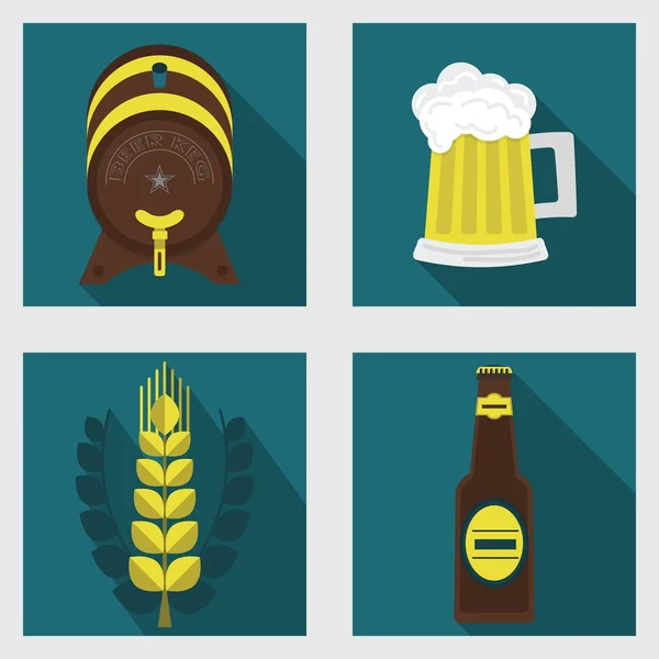 Abstract beer icons set with long shadow - Retro modern flat design — Stock Vector