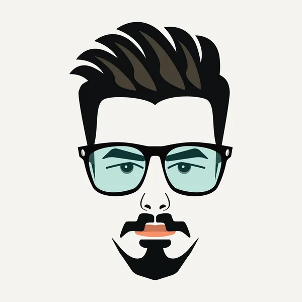 Bockskägg skägg unga hipster hane med markerade hår och blå linser glasögon — Stock vektor