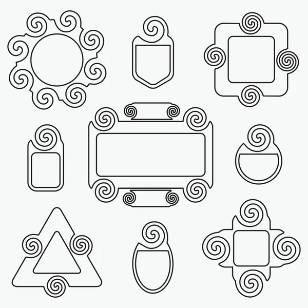 Line spiral shapes tag and emblem design elements set — Stock Vector