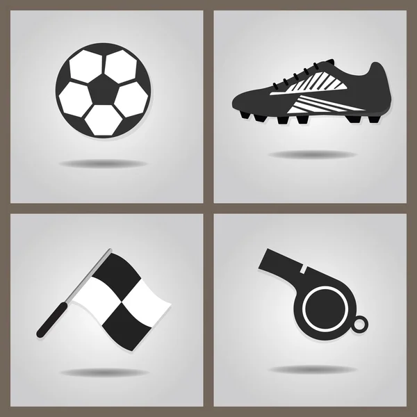 Ensemble abstrait de soccer icônes avec ombre portée sur fond dégradé gris — Image vectorielle