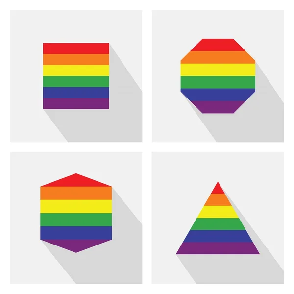 Bandera de Orgullo iconos de color de rayas en diferentes formas y largas sombras - Set 2 — Vector de stock