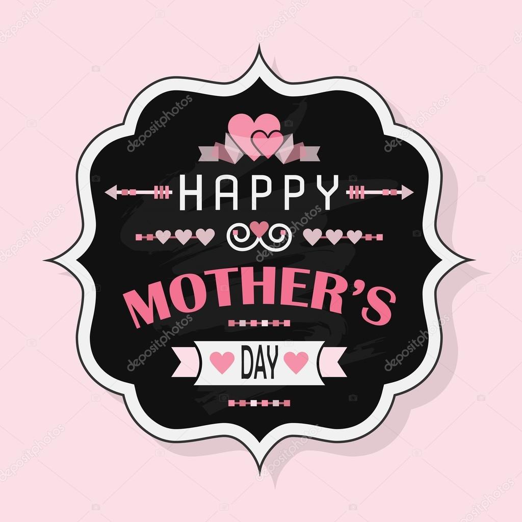 Happy Mother's Day Flat vintage chalk badge on pink background Stock