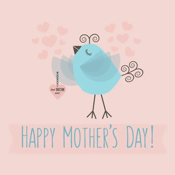 Happy Mother's Day - Cute little bird holding a pendant — Stock Vector