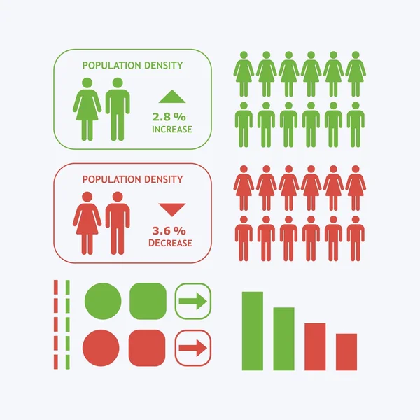 Icônes de silhouette masculine et féminine - Densité de population éléments de design iconographique — Image vectorielle