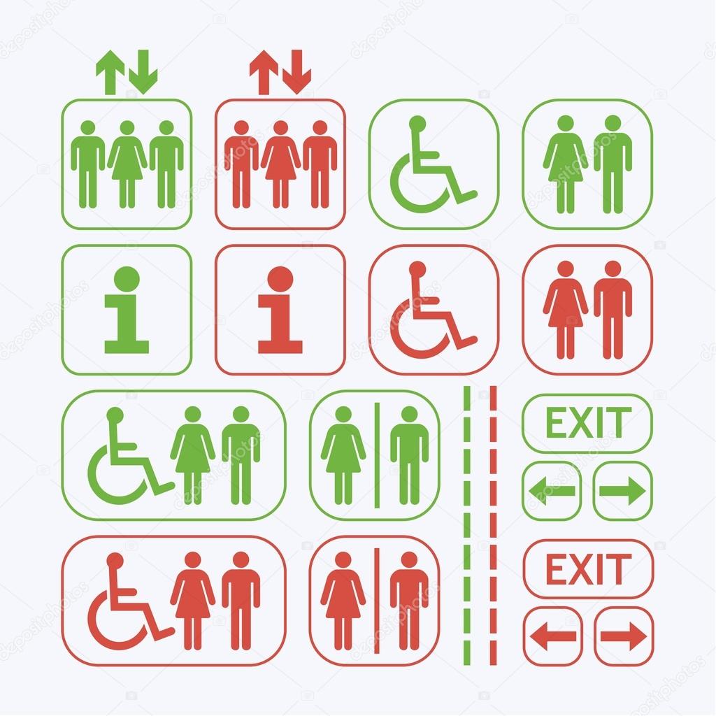 Line Man and Woman public access icons set on off white background
