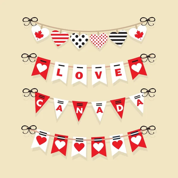 Canada Day buntings e festive ghirlande decorazione icone set — Vettoriale Stock