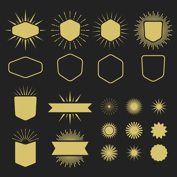 Set dorato di elementi di design vuoti sul backgroud nero — Vettoriale Stock