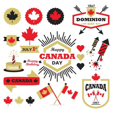 Happy Canada Day design elements set