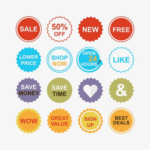 Colorful retail and shopping attention tags icons set — Stock Vector